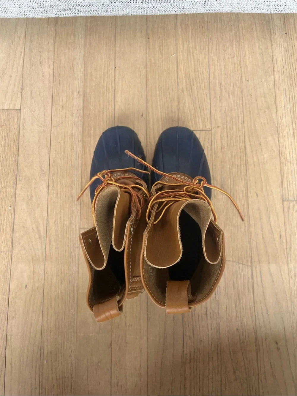 L.L. Bean Two-Tone Brown and Navy Waterproof Duck Boots